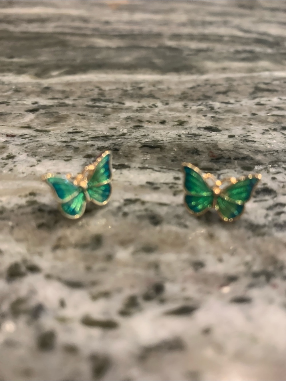 Green Enamel Butterfly Stud Earrings with Gold Accents. Brand new.